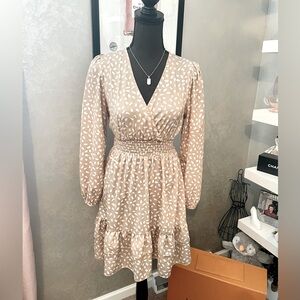 Tan & White Print Dress